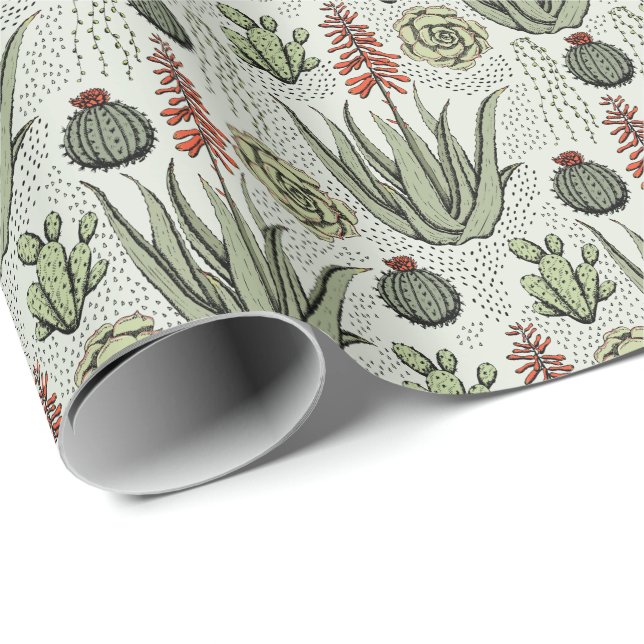 Ljusgrön Aloe Vera Sukkulent Kaktus Presentpapper (Rullad Hörn)