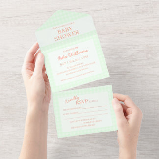 Ljusgrön Baby Shower Allt-i-ett-inbjudan