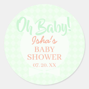 Ljusgrön Baby Shower Oh baby Rund Klistermärke