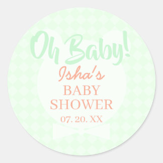 Ljusgrön Baby Shower Oh baby Rund Klistermärke
