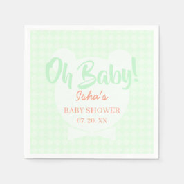 Ljusgrön bårdubbe björn baby shower pappersservett