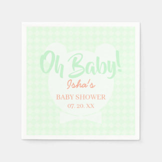 Ljusgrön bårdubbe björn baby shower pappersservett