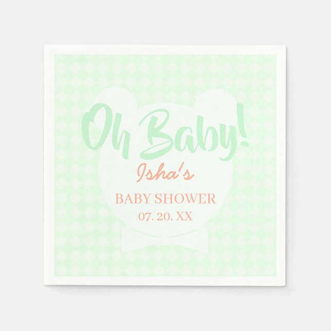 Ljusgrön bårdubbe björn baby shower pappersservett (Framsidan)