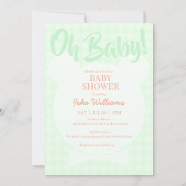 Ljusgrön björn fluga Oh Baby Shower Inbjudan