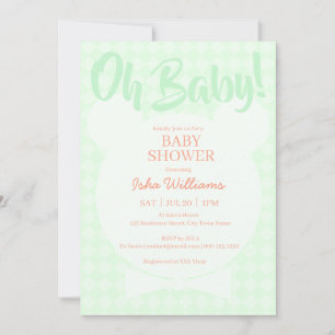 Ljusgrön björn fluga Oh Baby Shower Inbjudan