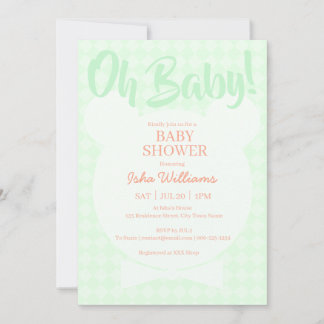 Ljusgrön björn fluga Oh Baby Shower Inbjudan