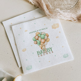 Ljusgrön björn i varmluftsballong Baby Shower Pappersservett