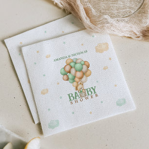 Ljusgrön björn i varmluftsballong Baby Shower Pappersservett