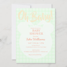 Ljusgrön björn orange baby shower inbjudan