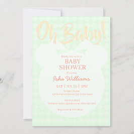 Ljusgrön björn orange baby shower inbjudan