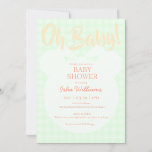 Ljusgrön björn orange baby shower inbjudan