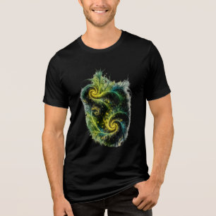 Ljusgrön, blå och gul fraktal konst t shirt