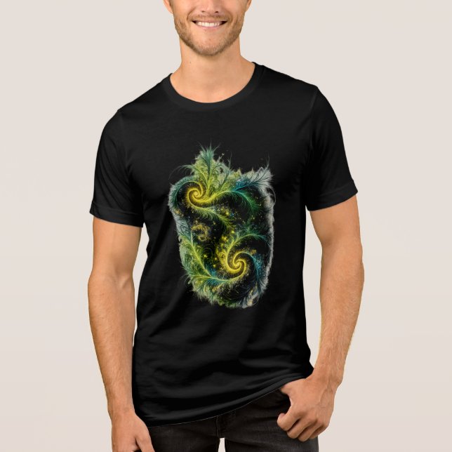 Ljusgrön, blå och gul fraktal konst  t shirt (Framsida)