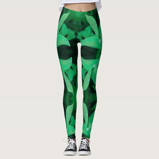Ljusgrön bladväxt Pastellfärgade Leggings (Framsida)