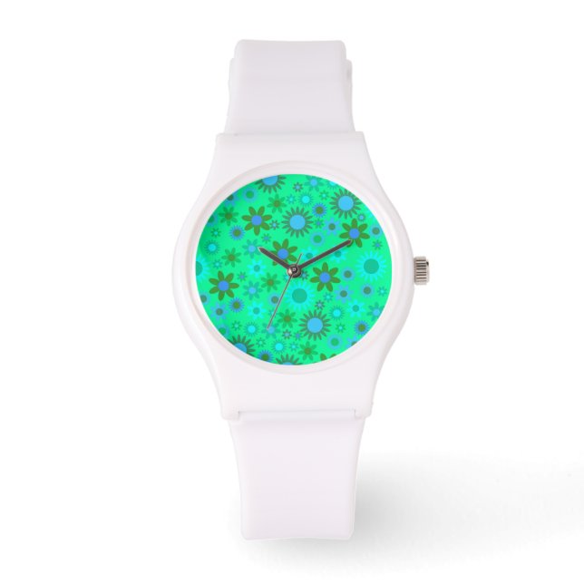Ljusgrön Blommig Kraft Mönster Armbandsur (Framsida)