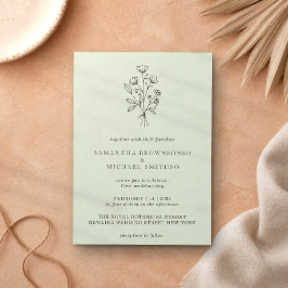 Ljusgrön blomsterbukett Boho Minimal Botanik Inbjudningar