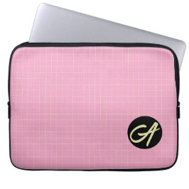 Ljusgrön cellmönster rosa bakgrund. laptop fodral