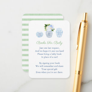 Ljusgrön Chinoiserie Boka En Bok Baby Shower Tilläggskort