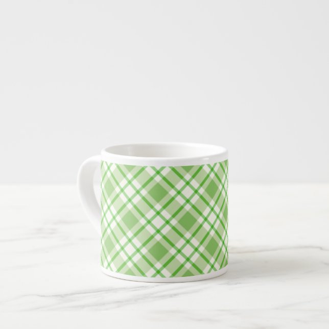 Ljusgrön diagonal rutig mönster espressomugg (Framsida vänster)