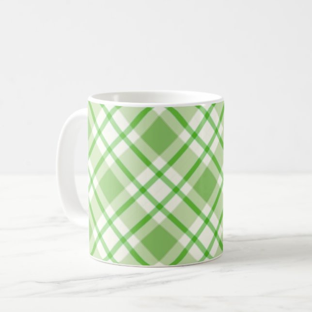 Ljusgrön diagonal rutig mönster kaffemugg (Framsida vänster)