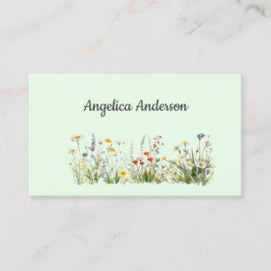 Ljusgrön feminin Watercolor Wildblommor Meadow Visitkort