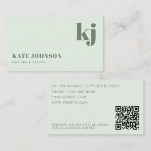 Ljusgrön flickig dagsspa-salong Initialer QR-kod Visitkort