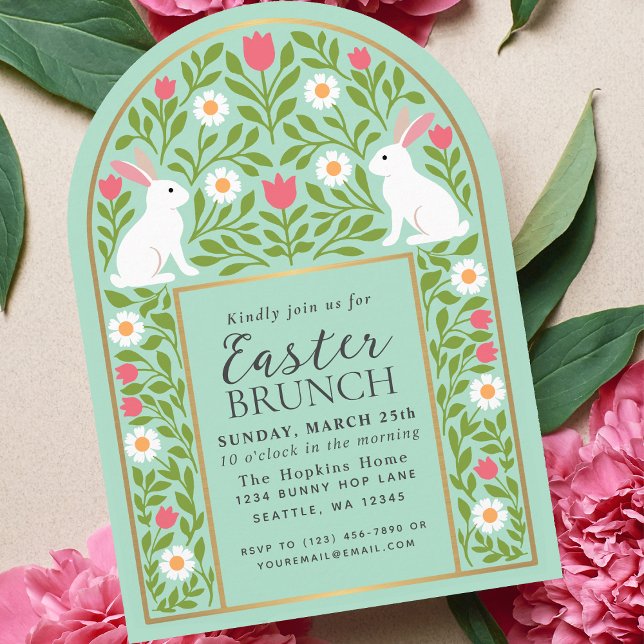 Ljusgrön folkkonst påskbrunch välkomstbåge inbjuda inbjudningar (Skapare uppladdad)