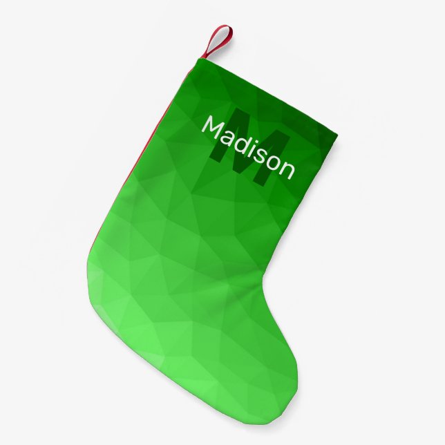 Ljusgrön geometrisk mesh-monogram liten julstrumpa (Framsidan (Hängande))