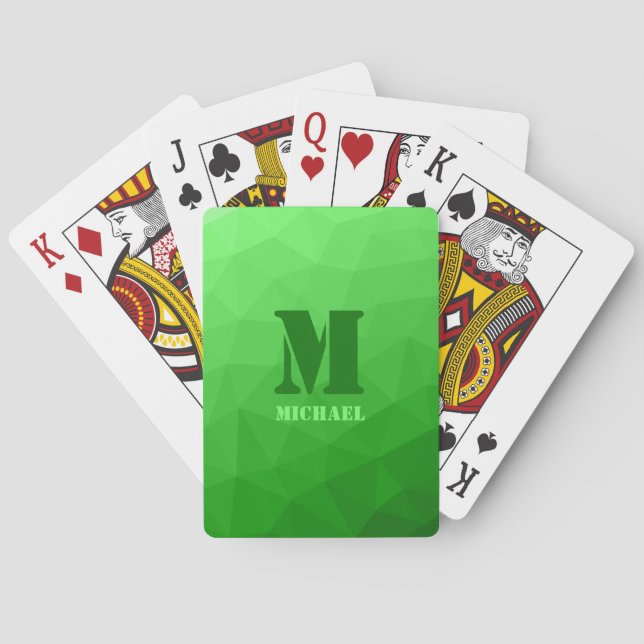 Ljusgrön geometrisk nätmönster Monogram Casinokort (Baksidan)
