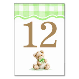 Ljusgrön Gingham Och Teddybjörn Baby Shower Bordsnummer