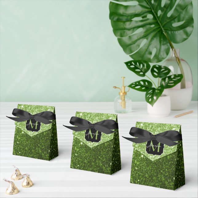 Ljusgrön grönska glitter gnistrar Monogram Presentaskar (Multipel)
