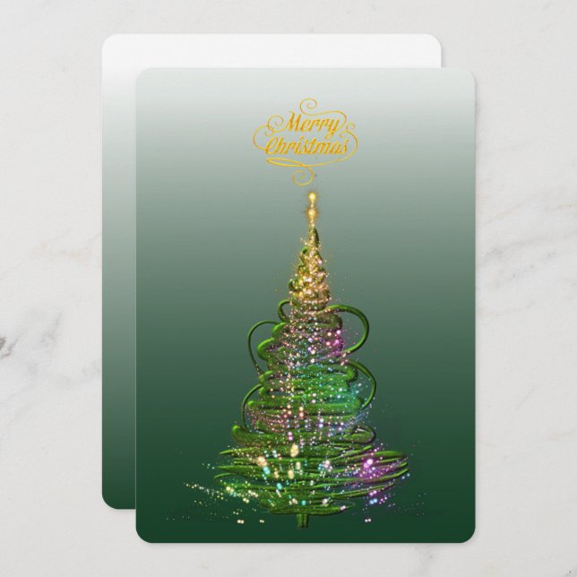 Ljusgrön julgrans platta julkort inbjudningar (Fram/baksida)