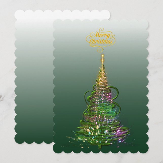 Ljusgrön julgrans platta julkort inbjudningar (Fram/baksida)