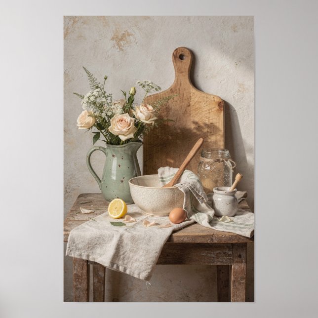 Ljusgrön kanna, rosor och citron poster (Framsidan)