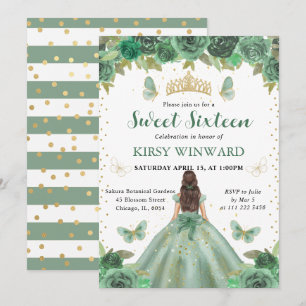 Ljusgrön klänning Brunett Prinsessa Sweet 16 Inbjudningar