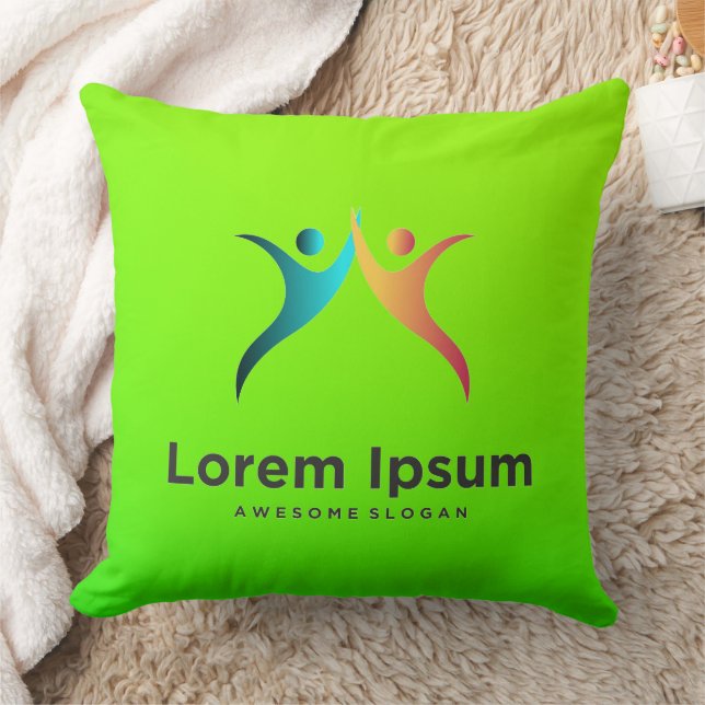 Ljusgrön kudde med färgglada abstrakta figurer (Filt)