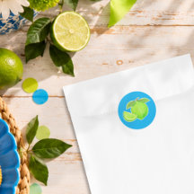 Ljusgrön lime på blå handritad citrus