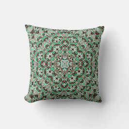 Ljusgrön, mint- och brun mandala. kudde
