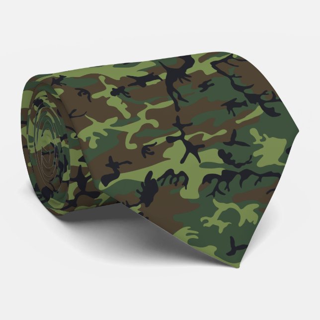 Ljusgrön, Mörkgrön, Brun, Svart Kamouflage Slips (Rullad)