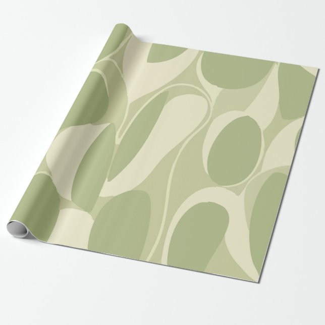 Ljusgrön och beige abstrakt cirkelmönster presentpapper (Utrullad)
