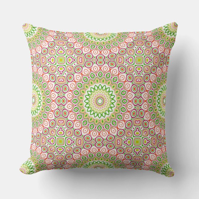 Ljusgrön och Magenta Mandala-mönster Kudde (Framsida)
