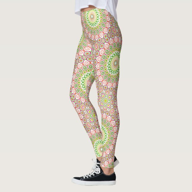 Ljusgrön och Magenta Mandala-mönster Leggings (Vänster)