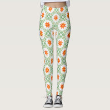 Ljusgrön och orange blomstermönstrad löpptights