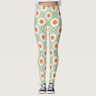 Ljusgrön och orange blomstermönstrad löpptights leggings