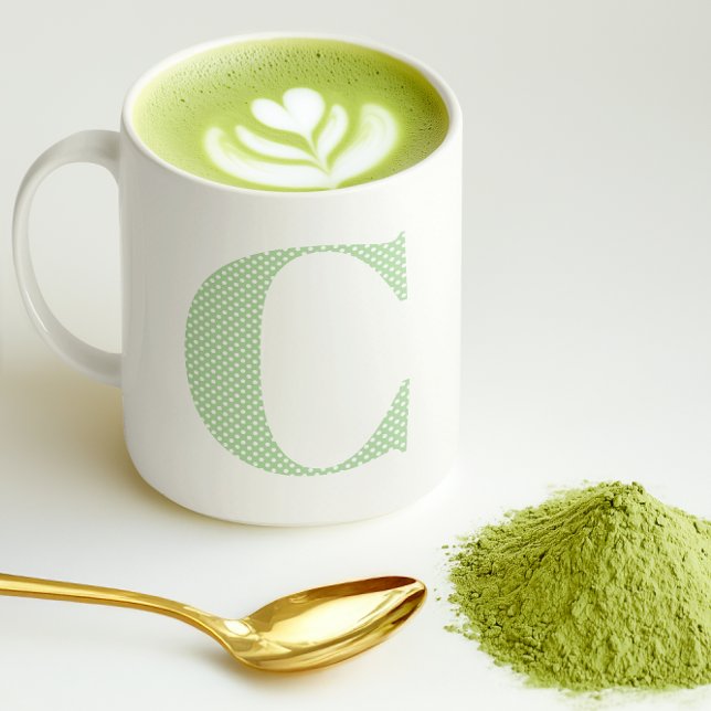 Ljusgrön och vit prickig monogram kaffemugg (Pale Green and White Polka Dot Monogram Coffee Mug)