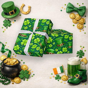 Ljusgrön Shamrock L Leprechaun Mönsterkonst Presentpapper