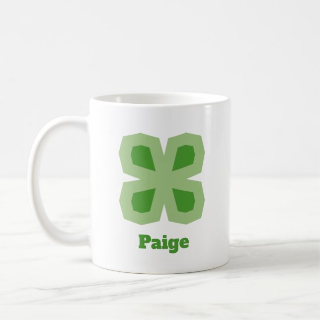 Ljusgrön stiliserad lycklig fyrabladig klöver kaffemugg (Vänster)