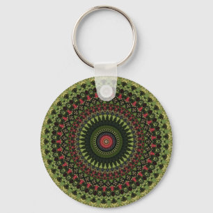 Ljusgrön svart och röd mandala-design bandana nyckelring
