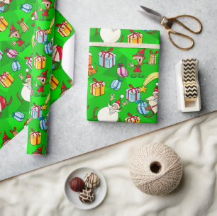 Ljusgrön tomte & tomtenissar jul presentpapper