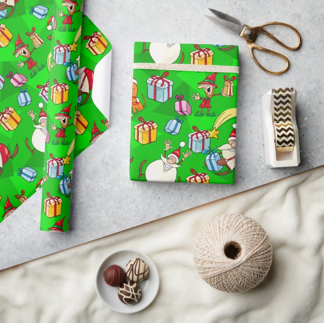 Ljusgrön tomte & tomtenissar jul presentpapper (Hantverk)